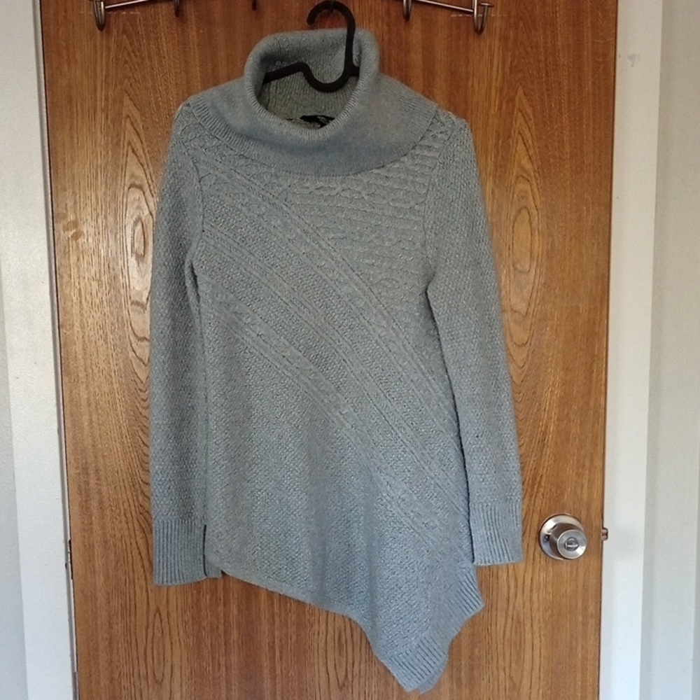 Gray Turtleneck Asymmetrical Sweater